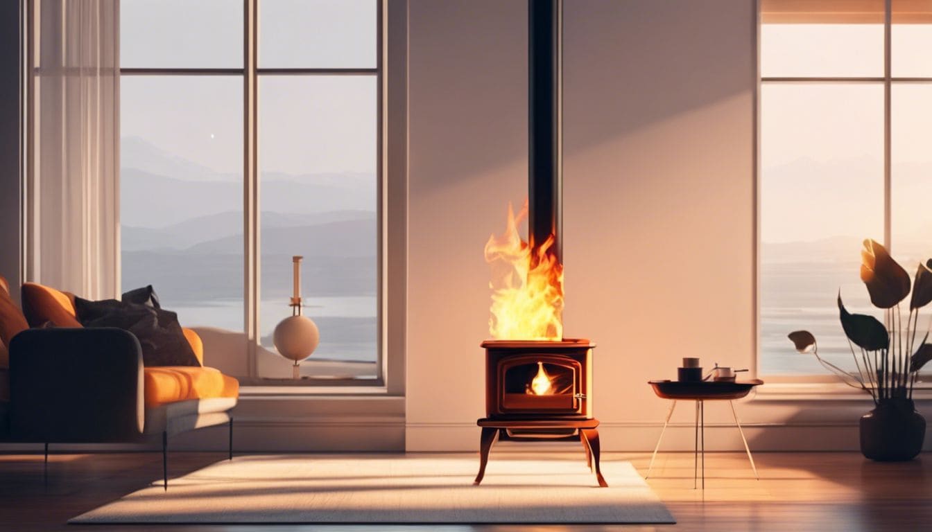 Een persoon past de vlam van een kleine kookplaat aan in een moderne woonkamer. Een persoon past de vlam van een kleine kookplaat aan in een moderne woonkamer.