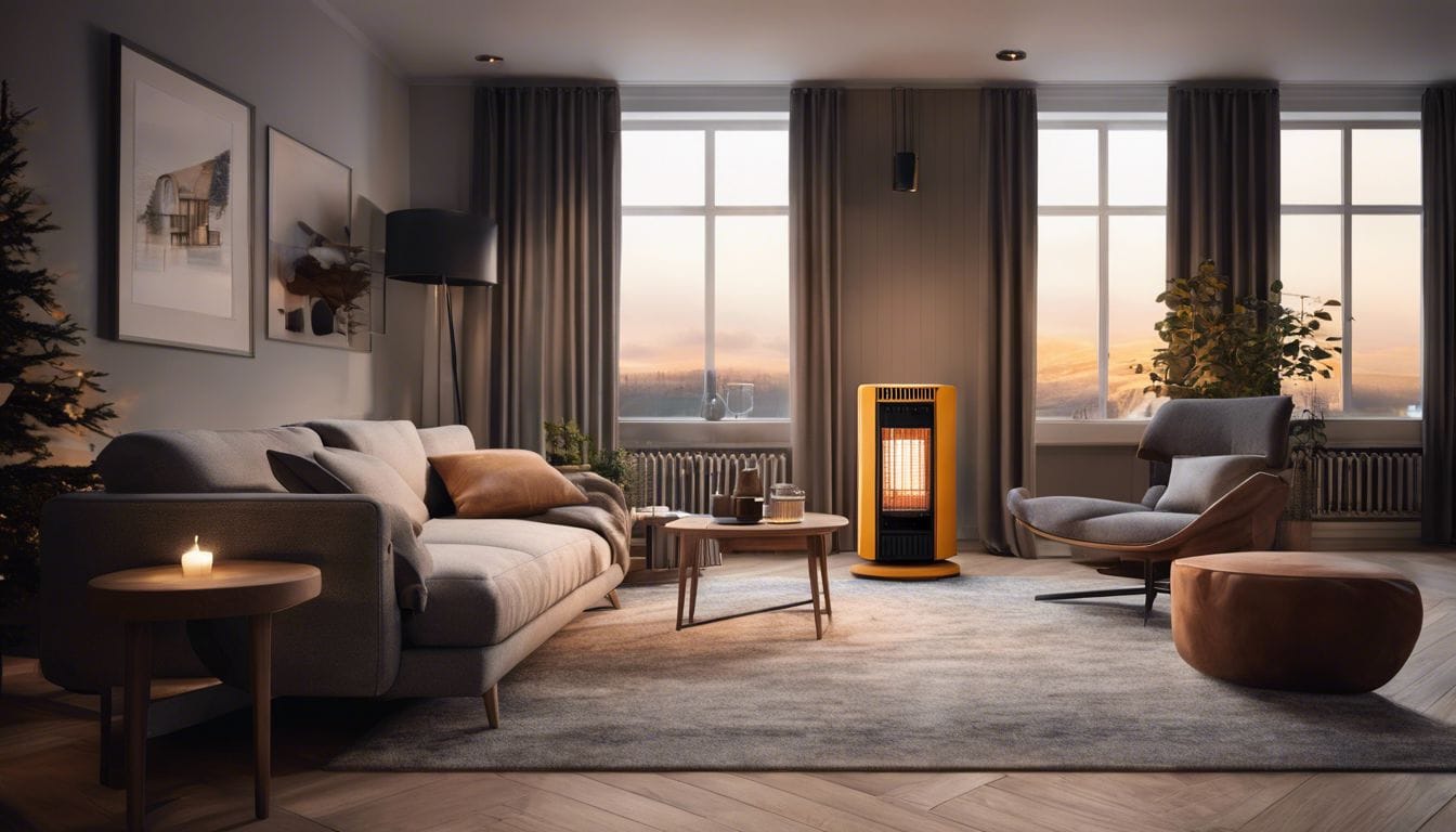 Een comfortabele woonkamer met Eurom Ceramic Mini Heater en gezellige sfeer. Een comfortabele woonkamer met Eurom Ceramic Mini Heater en gezellige sfeer.