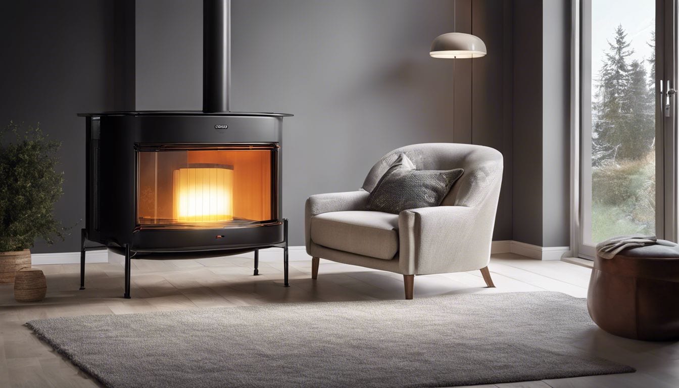 Een persoon zit naast de Eurom PH 2700 petroleumkachel in een knusse binnenomgeving.