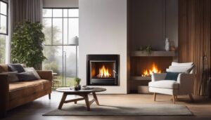 Een moderne DRU-gaskachel in een gezellige woonkamer met comfortabel meubilair.