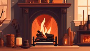Een verzameling essentiële openhaardgereedschappen en accessoires bij een gezellige openhaard.