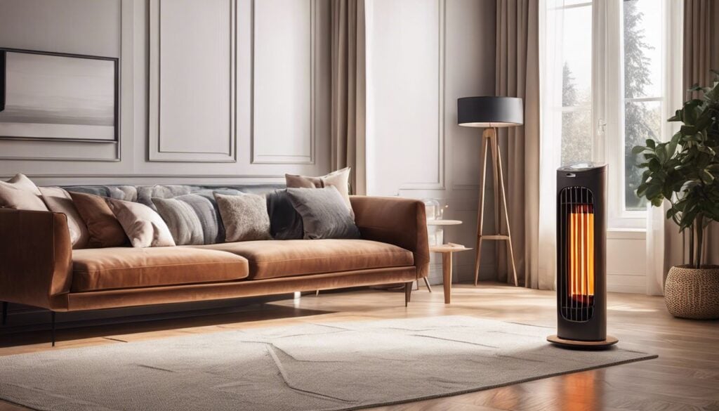 Verschillende elektrische kachels netjes georganiseerd op een comfortabele woonkamervloer.