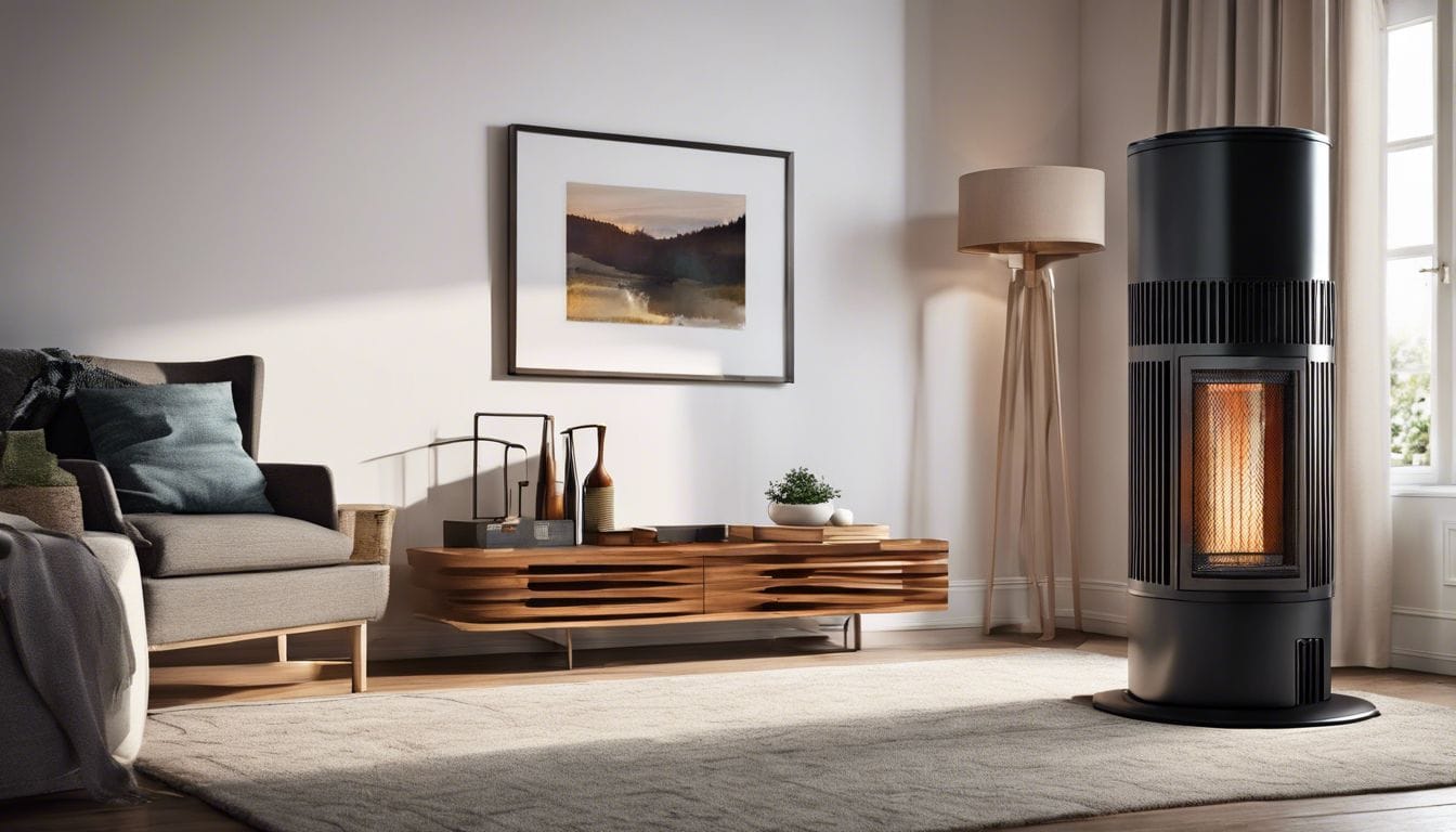 Een moderne, effici&euml;nte olie verwarming in een gezellige woonkamer setting.