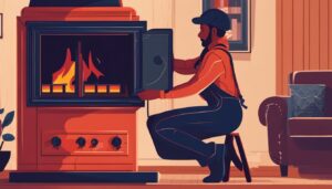 Persoon stelt kerosine-petroleumkachel in knusse woonkamer af.