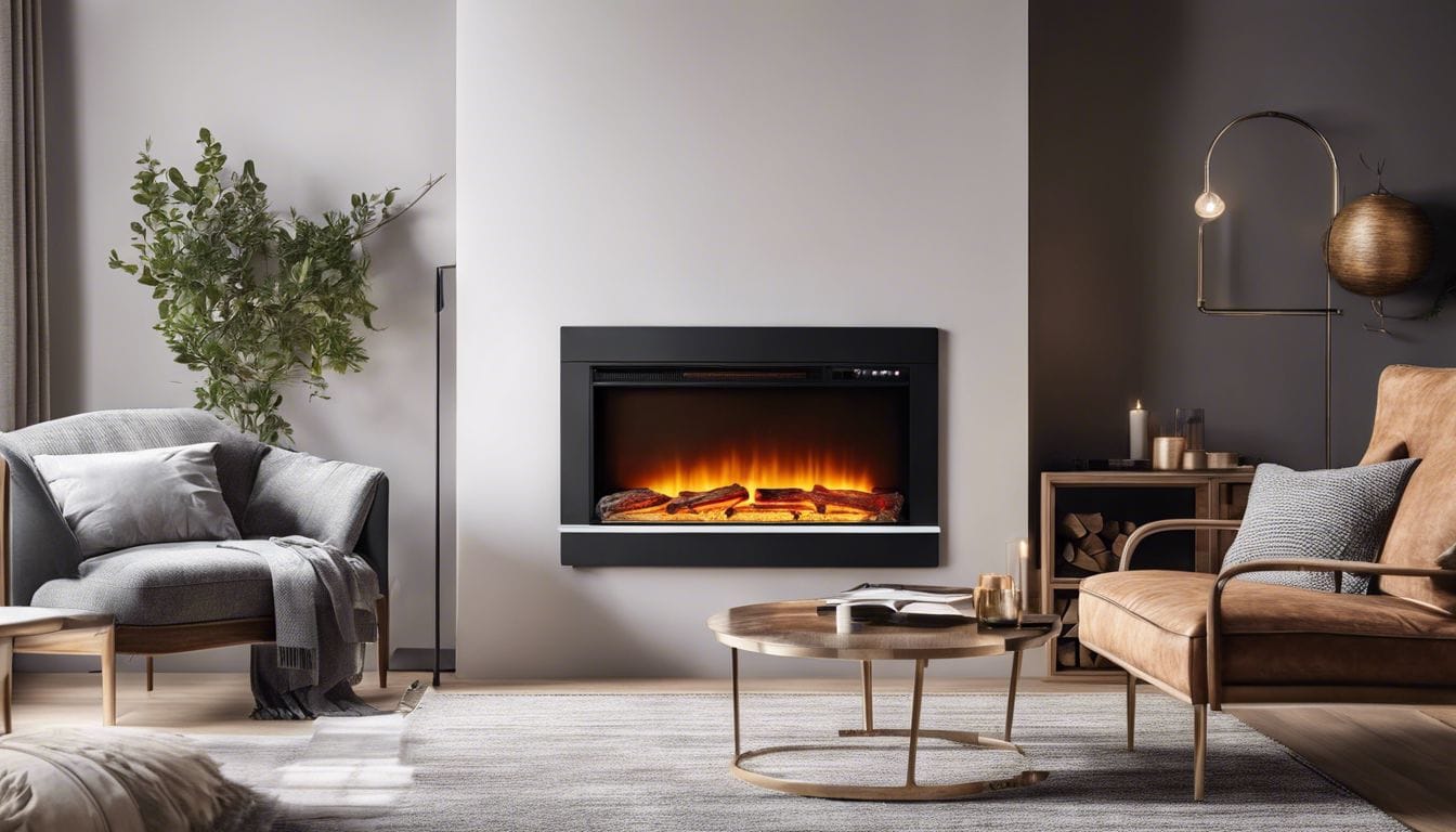 Een comfortabele woonkamer met een modieuze elektrische open haard van Lidl als middelpunt.