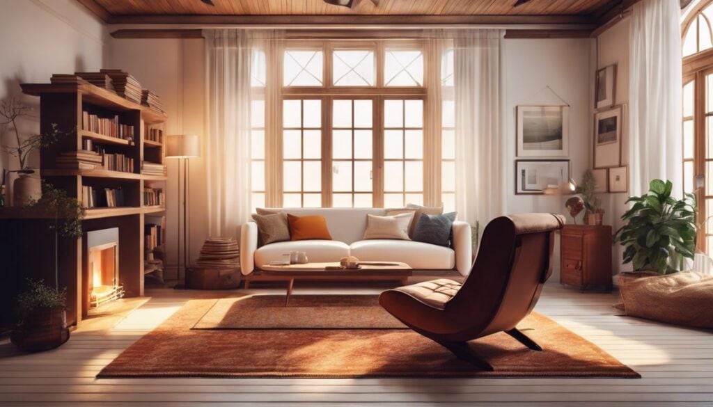 Een comfortabele woonkamer met een paraffine kachel, gezellige zitplaatsen en vintage decor.