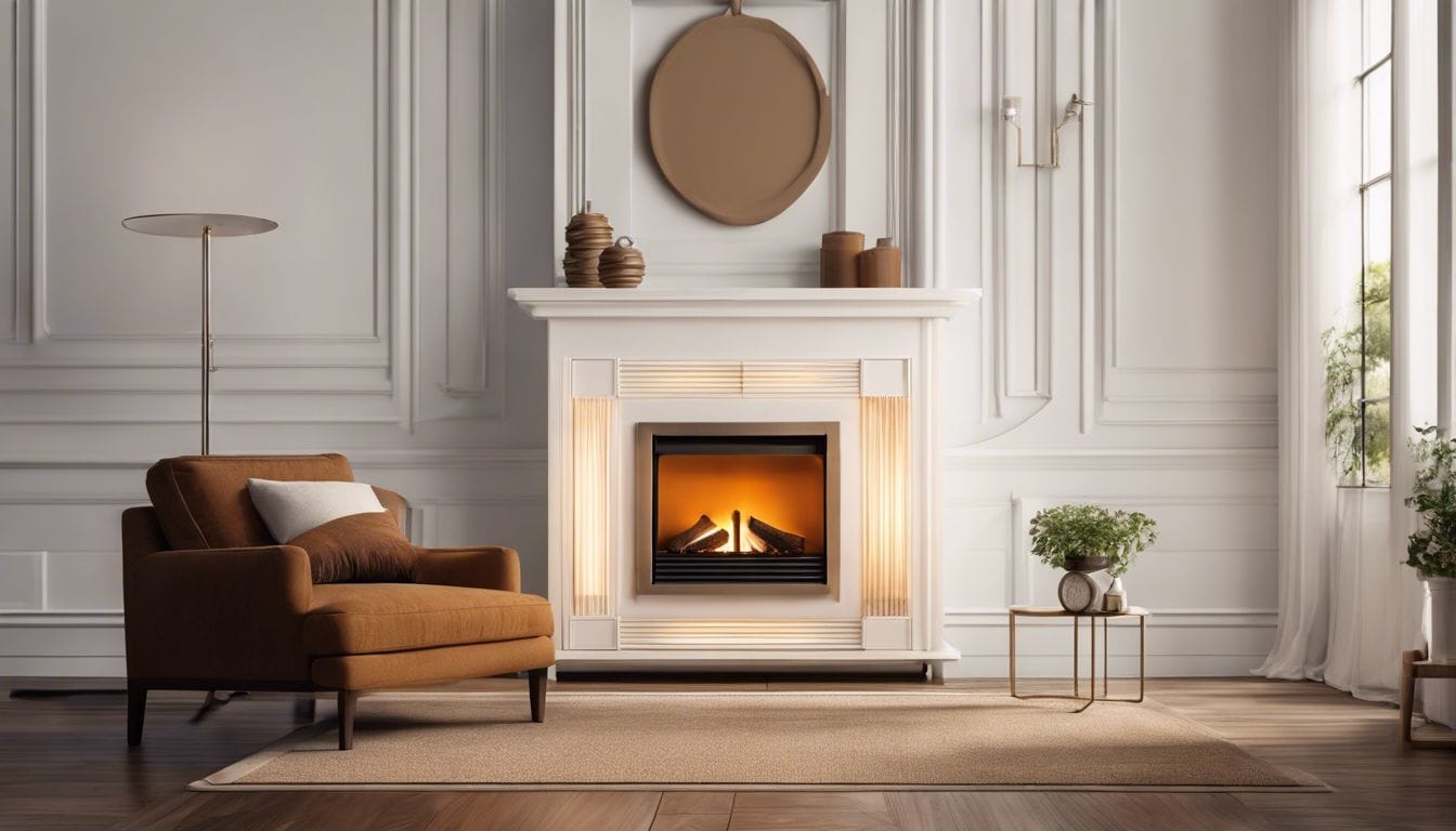 Een comfortabele woonkamer met een Qlima petroleumkachel als middelpunt.