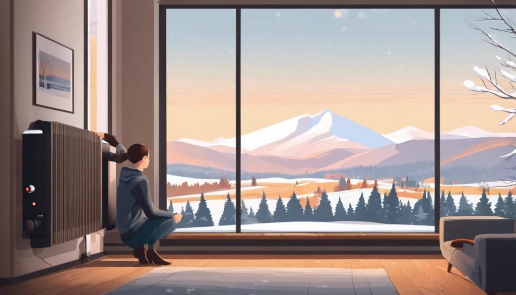 Persoon stelt olie verwarming in moderne woonkamer in.