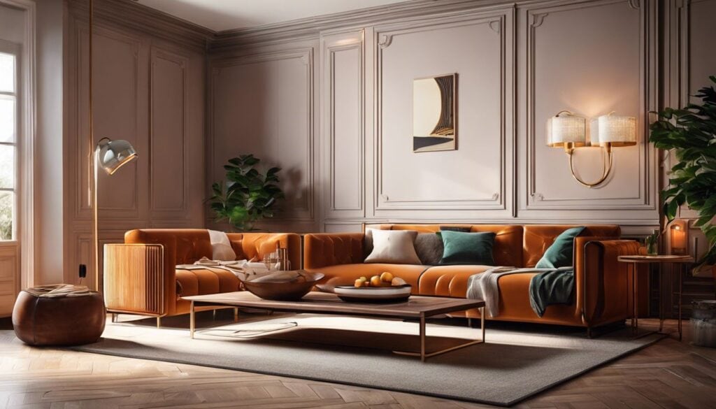 Een comfortabele woonkamer met een Zibro LC-DX 32 kerosine kachel en zachte banken.