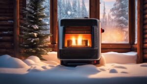 Een persoon wordt gezellig naast de Zibro Kamin RCA 66 petroleumkachel in een winterhut.