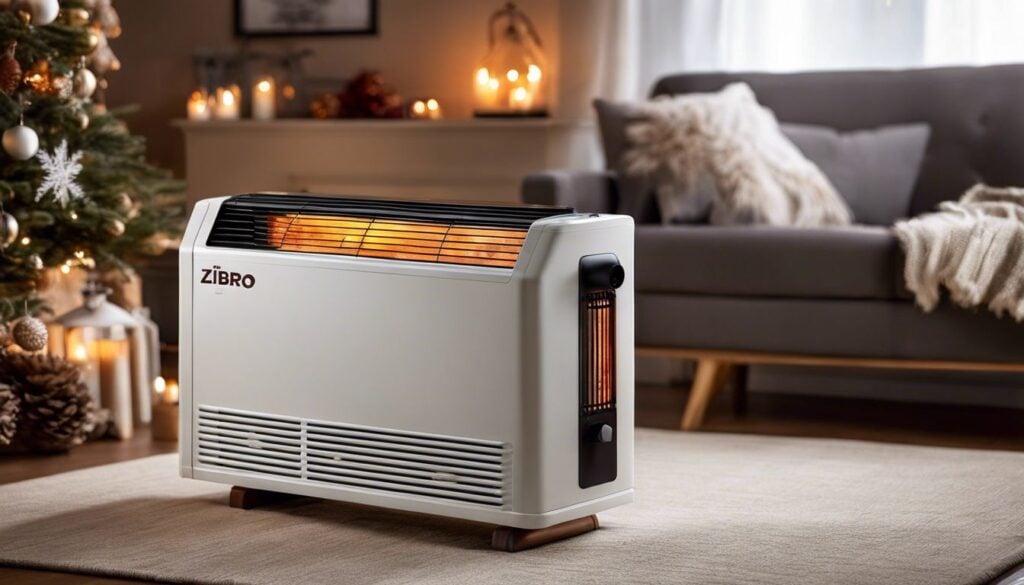 Een gezellige woonkamer met de Zibro SRE 229 TC kerosine kachel en winterdecor.