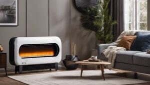 Een persoon stelt de Qlima SRE3531C2 oliekachel in een gezellige woonkamer.