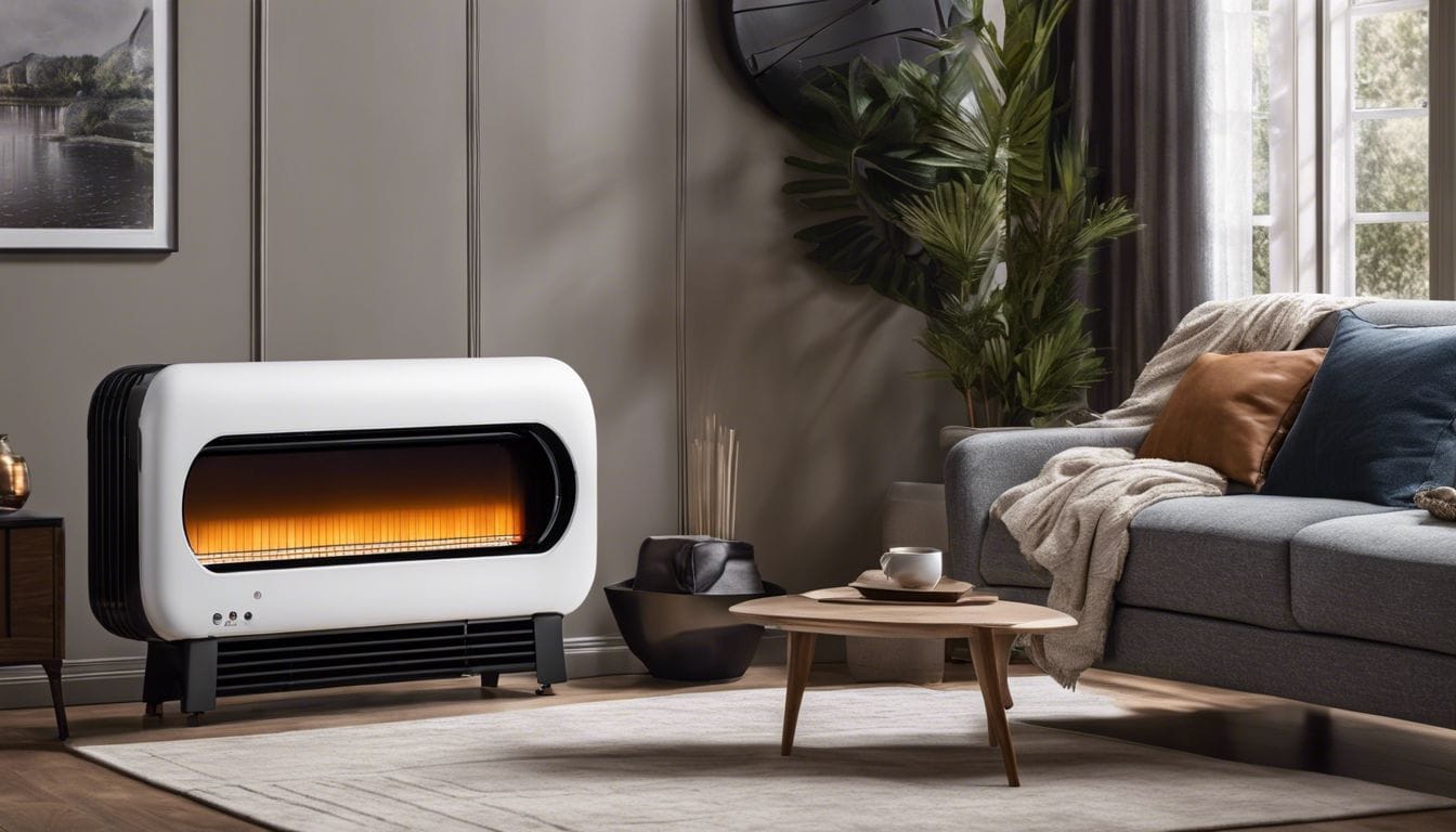 Een persoon stelt de Qlima SRE3531C2 oliekachel in een gezellige woonkamer.