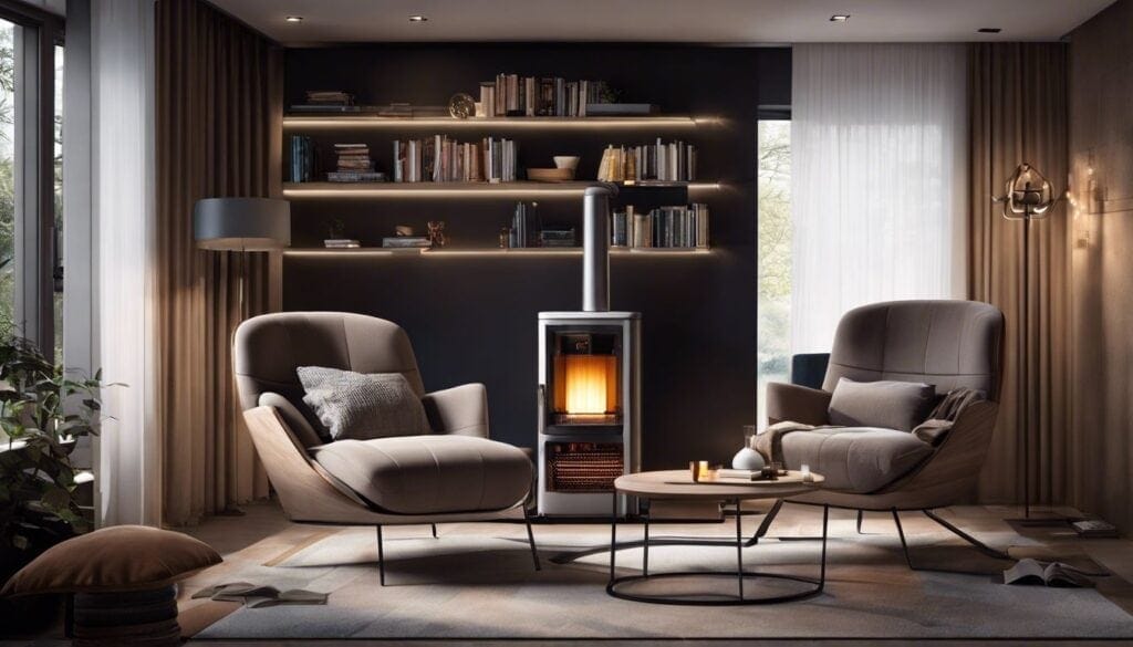 Een gezellige woonkamer met Qlima petroleumkachel als middelpunt.