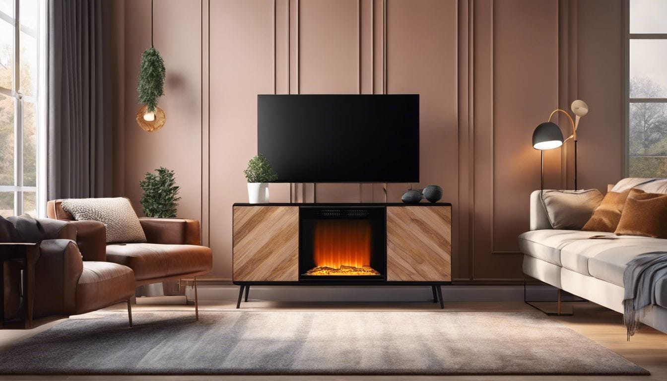 Een moderne elektrische kachel in een gezellige woonkamer.