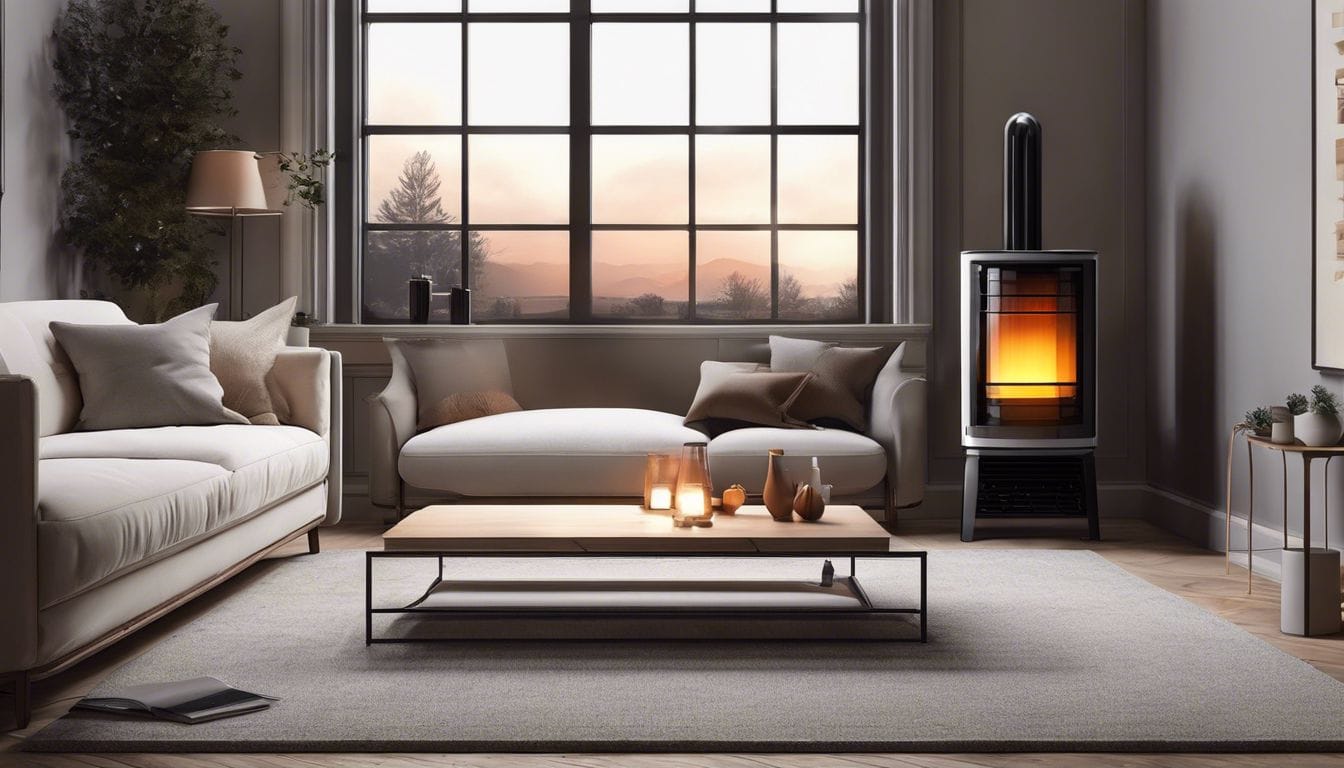 Een elektrische kachel en een gasverwarming in een gezellige woonkamer.