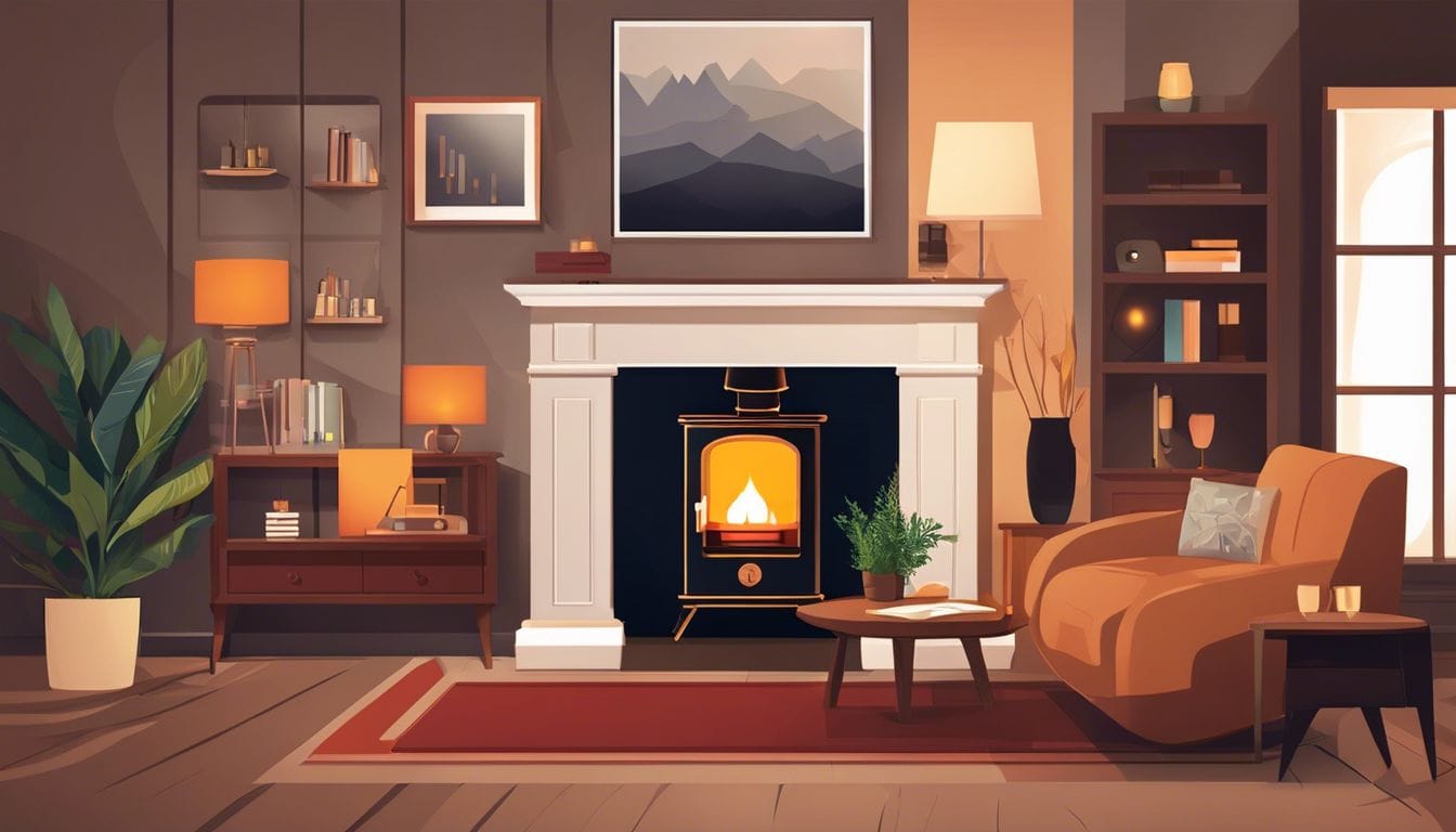 Een display van verschillende soorten oliekachels in een gezellige woonkamer. Een display van verschillende soorten oliekachels in een gezellige woonkamer.