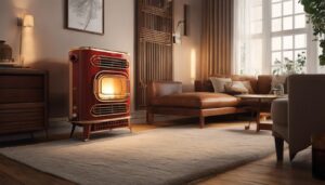 Een Tayosan 363 petroleumkachel in een gezellige woonkamer.