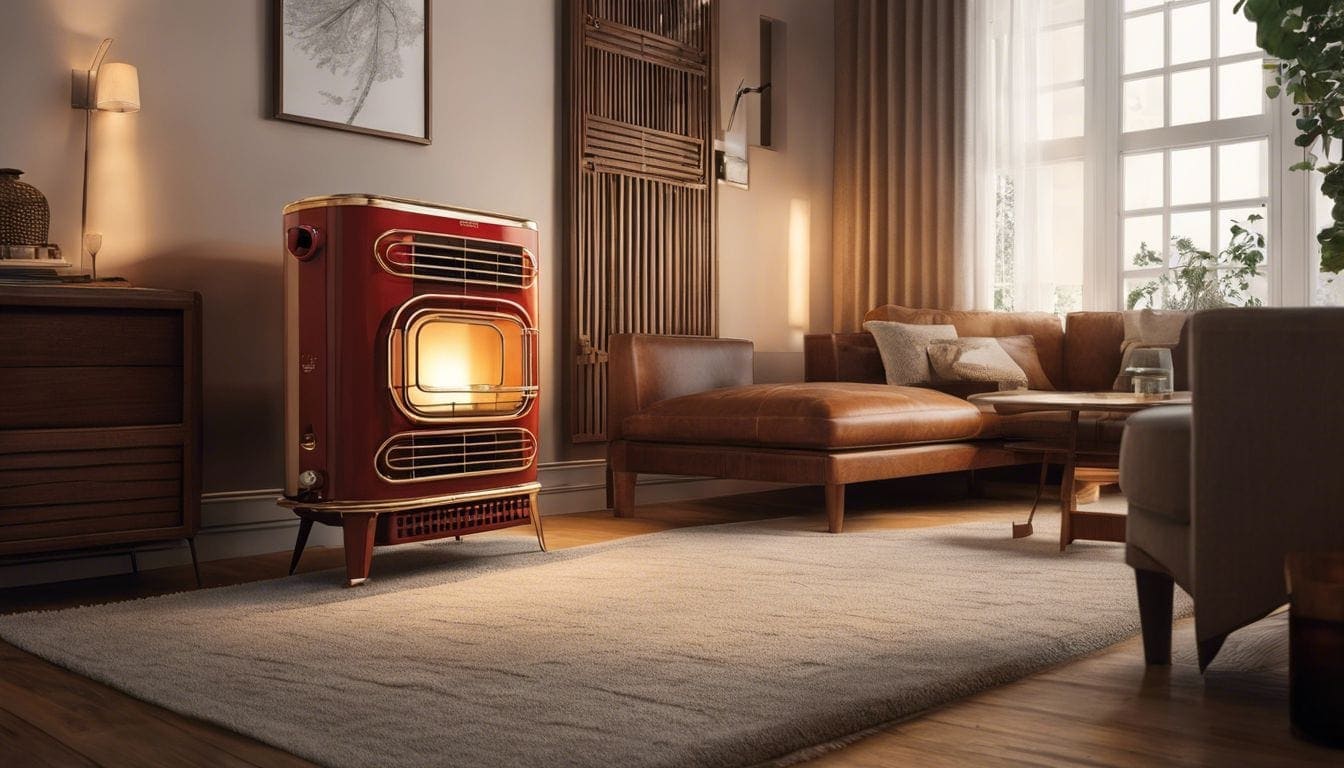 Een Tayosan 363 petroleumkachel in een gezellige woonkamer.