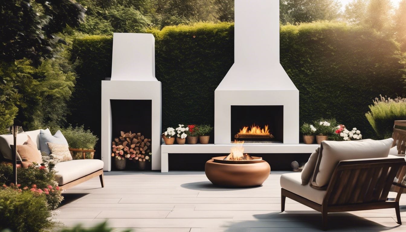 Een comfortabele buiten open haard omgeven door stijlvol tuinmeubilair en groen. Een comfortabele buiten open haard omgeven door stijlvol tuinmeubilair en groen.