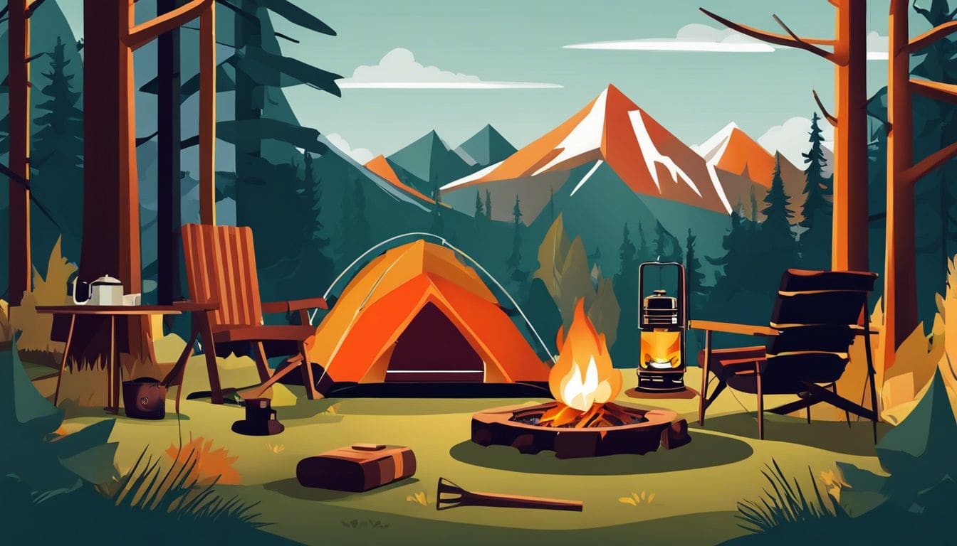 Een comfortabele kampeerplaats met traditionele olie camping verwarming.