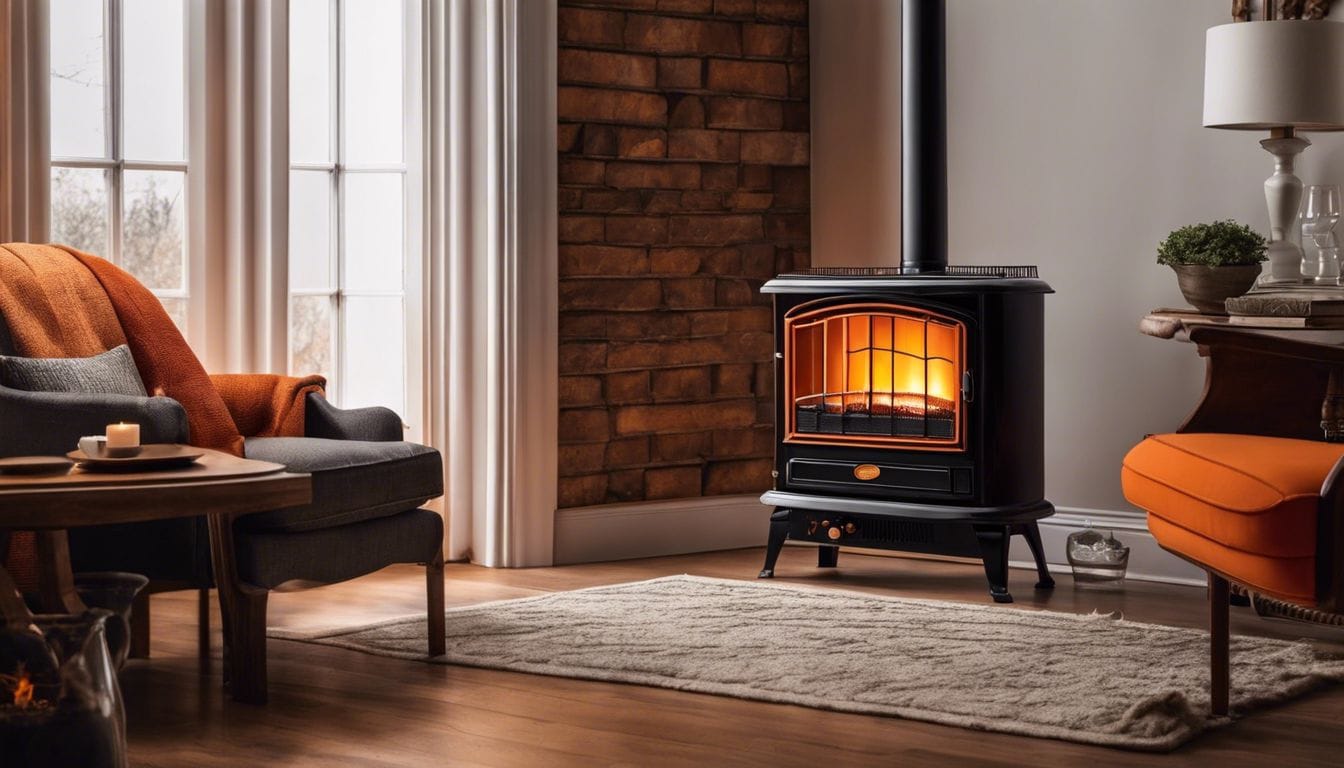 Een Zibro-brandstof kachel in een gezellige woonkamer met traditionele decoratie. Een Zibro-brandstof kachel in een gezellige woonkamer met traditionele decoratie.