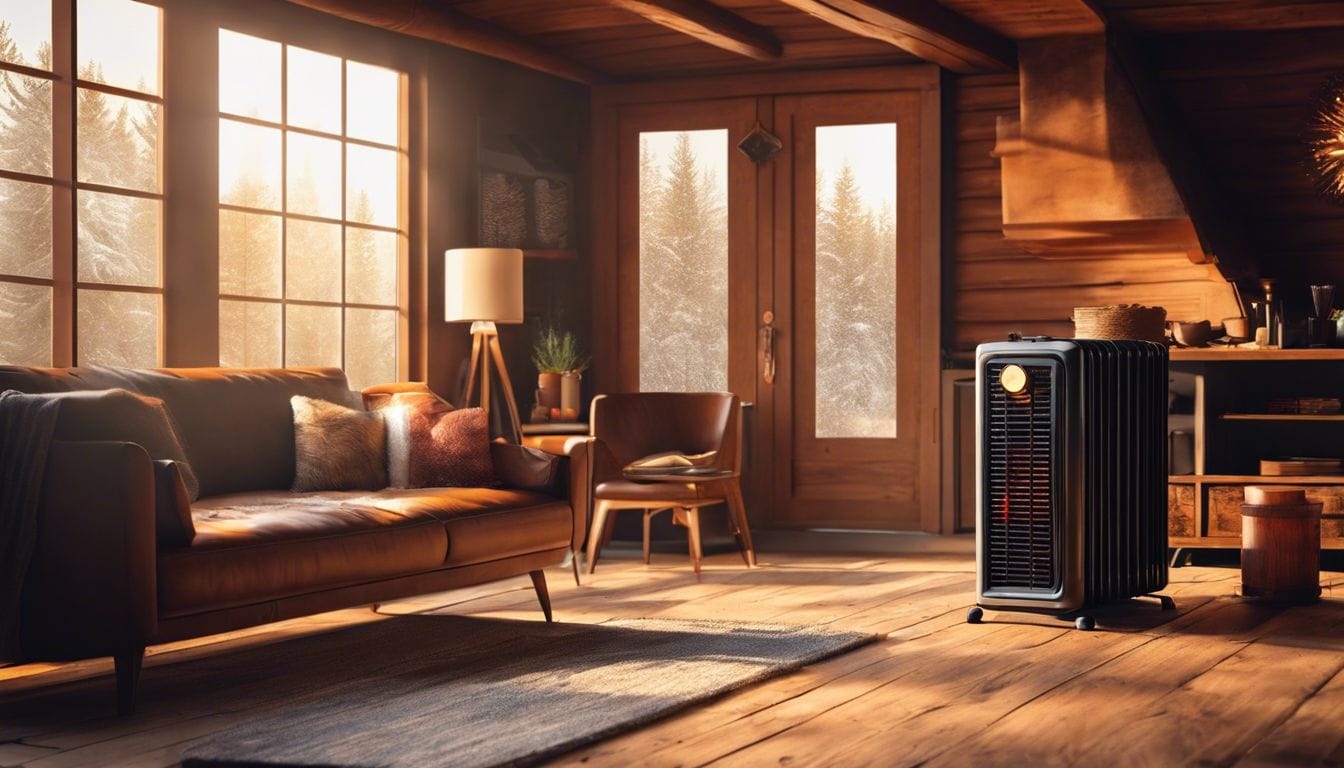 Een retro oliekachel in een warme hutinterieur met vintage decor. Een retro oliekachel in een warme hutinterieur met vintage decor.