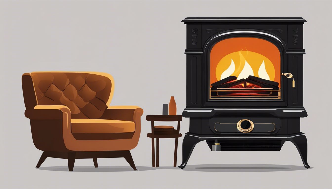 Een comfortabele woonkamer met een Webber petroleumkachel cre&euml;ert een gezellige sfeer.