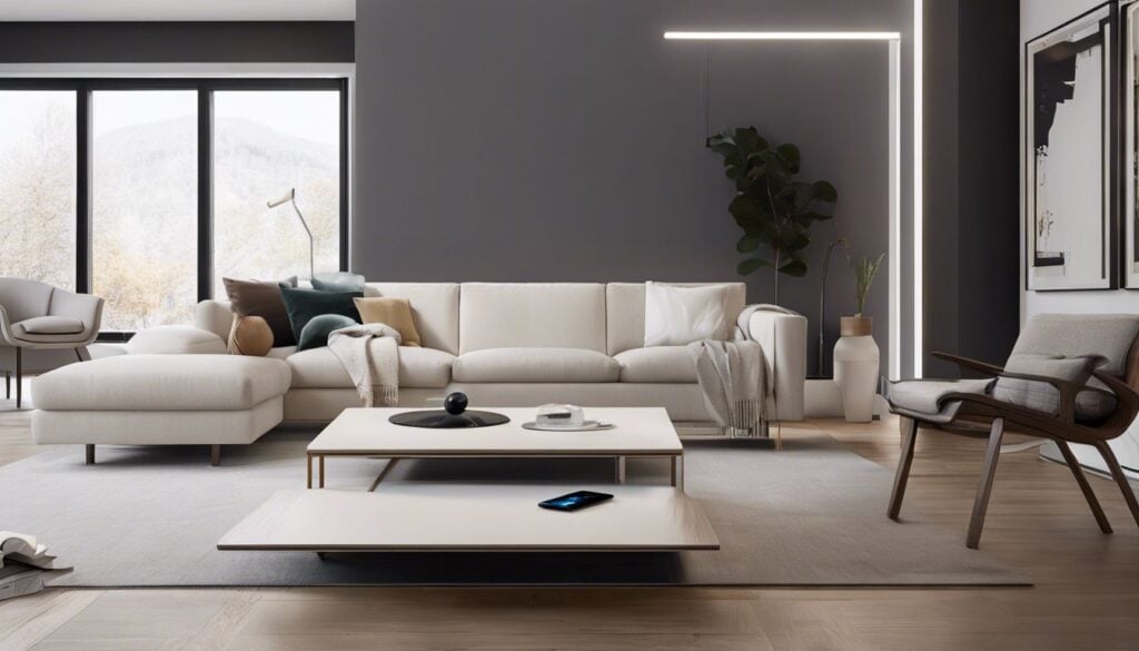 Een persoon kalibreert de Zibro LC-140 laser verwarmingsthermostaat in een modern ingerichte woonkamer.