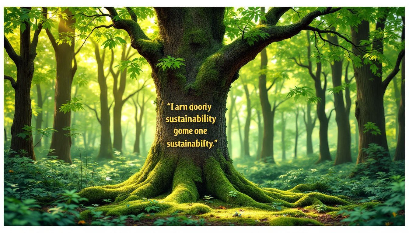 Een vredig bos met een boomschors met een duurzame quote. Een vredig bos met een boomschors met een duurzame quote.