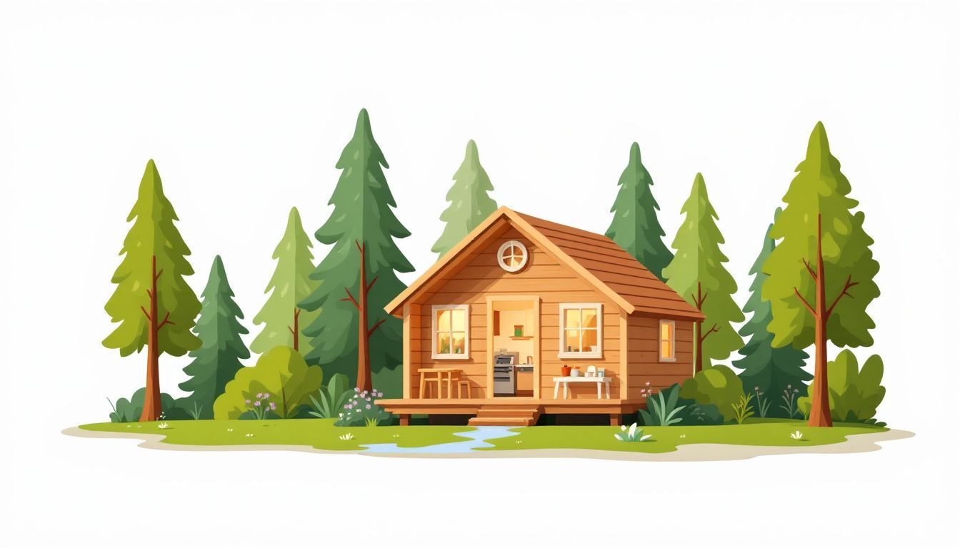 Een rustieke houten huisje te koop in Nederlandse bosomgeving.