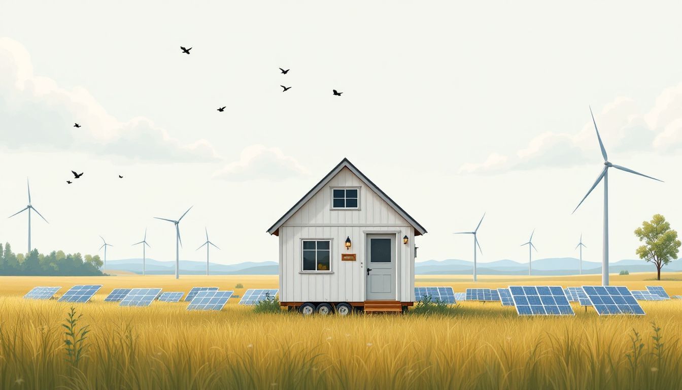 Een duurzaam off-grid tiny house in het Amerikaanse platteland met hernieuwbare energie. Een duurzaam off-grid tiny house in het Amerikaanse platteland met hernieuwbare energie.