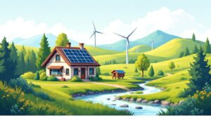 Een zelfvoorzienende off-grid homestead in een rustige landelijke omgeving.