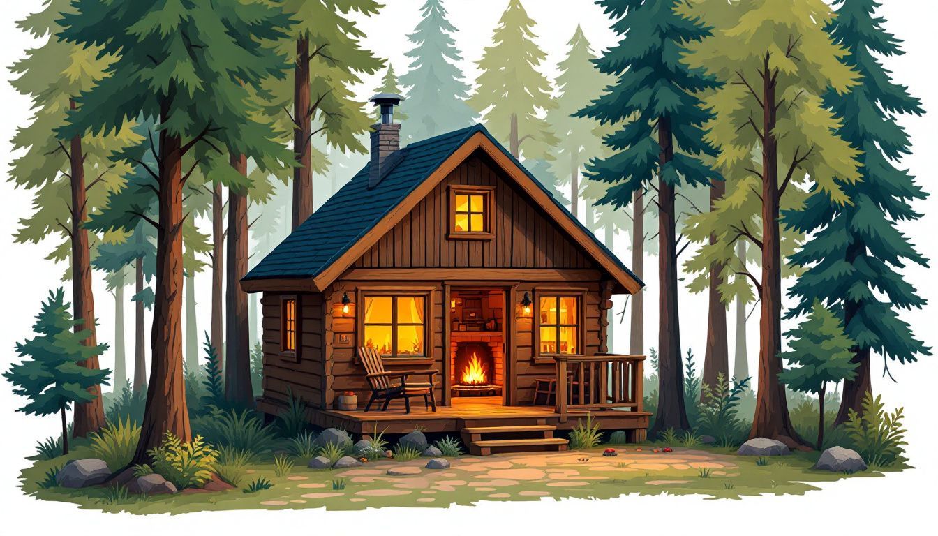 Een gezellige off-grid blokhut in een dicht bos. Een gezellige off-grid blokhut in een dicht bos.