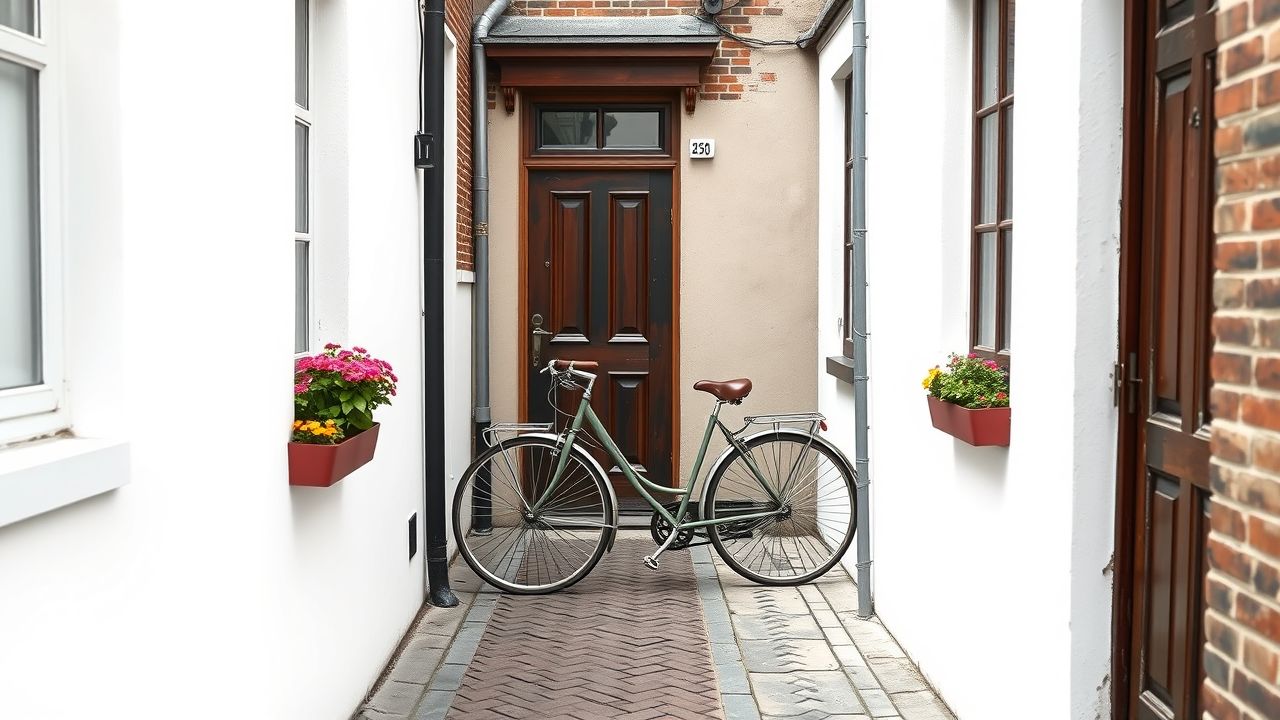 Een smal steegje in Amsterdam met oude gebouwen en een antieke fiets. Een smal steegje in Amsterdam met oude gebouwen en een antieke fiets.