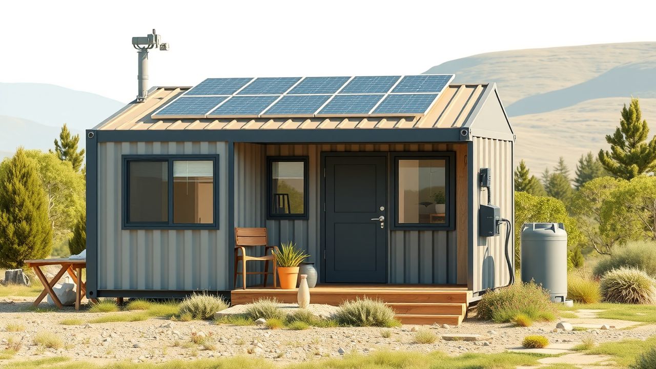 Een zelfvoorzienende containerwoning met zonne-energie en regenwateropvang.