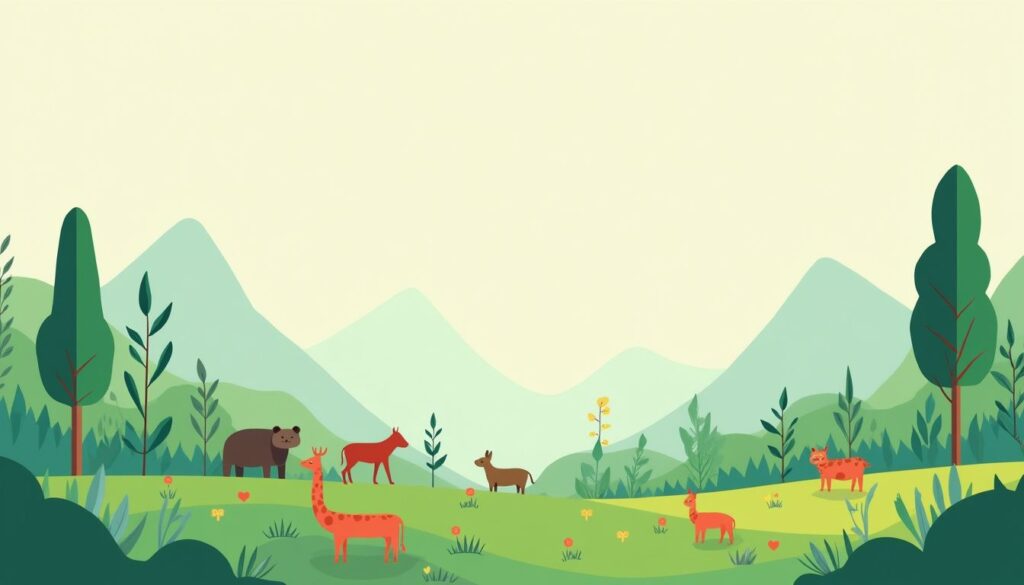 Een minimalistische platte vectorillustratie van een groen boslandschap.