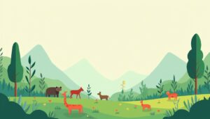 Een minimalistische platte vectorillustratie van een groen boslandschap.