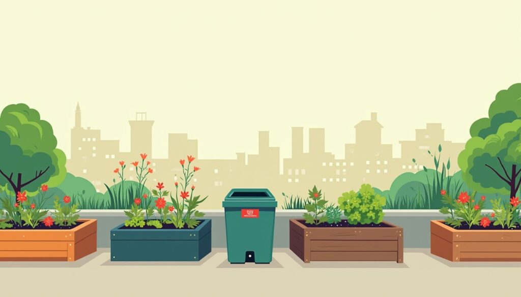 Een moderne, minimalistische illustratie van een daktuin in Amsterdam.