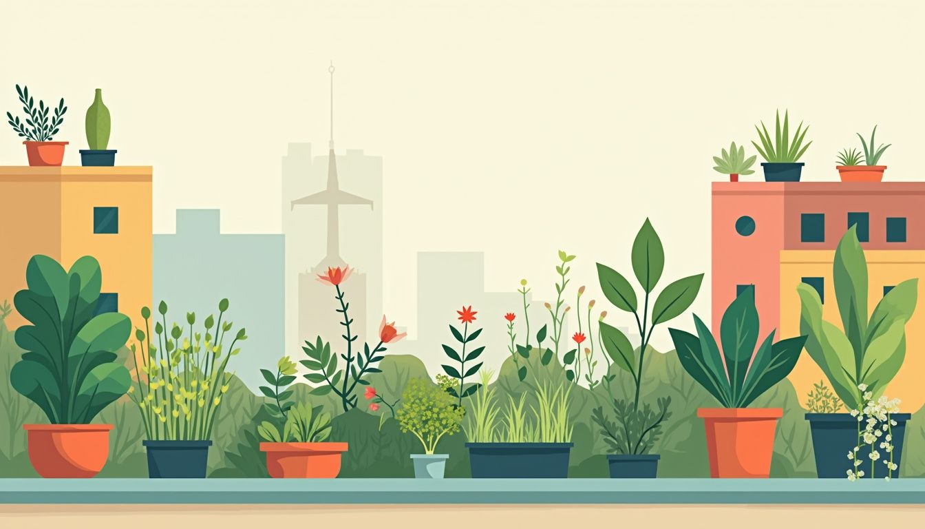 Een platte vectorillustratie van een dichtbegroeide daktuin in Amsterdam. Een platte vectorillustratie van een dichtbegroeide daktuin in Amsterdam.