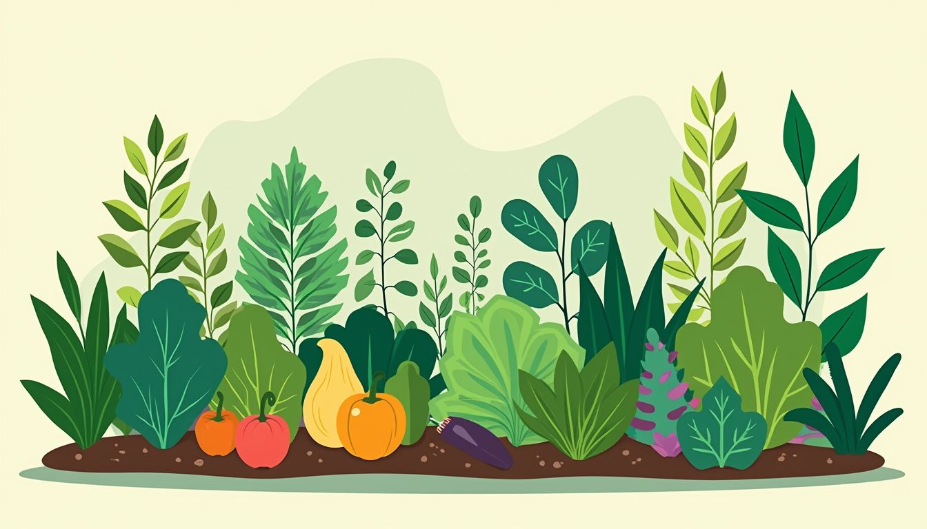 Een flat vector illustratie van een weelderige permacultuurtuin in Arnhem. Een flat vector illustratie van een weelderige permacultuurtuin in Arnhem.