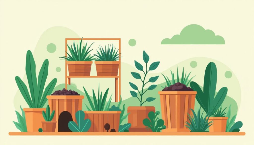 Een vectorillustratie van een duurzaam balkon met permacultuur tuinieren.