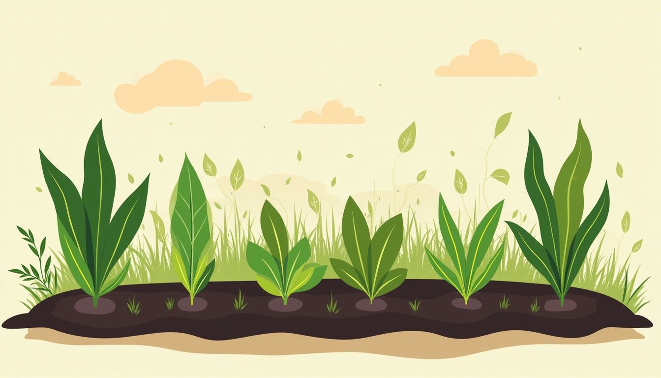 Een opgeruimde bloementuin met gezonde planten in rijke aardse tinten.