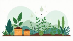 Een rustige permacultuurtuin in Hellevoetsluis met minimalistisch ontwerp en duurzame elementen.