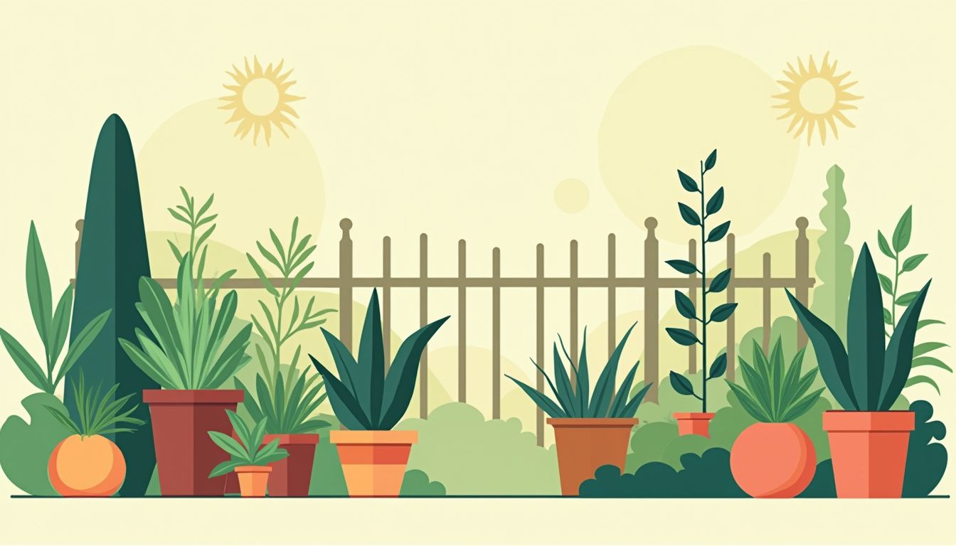 Een platte vectorillustratie van een kleine achtertuin met permacultuurzones.
