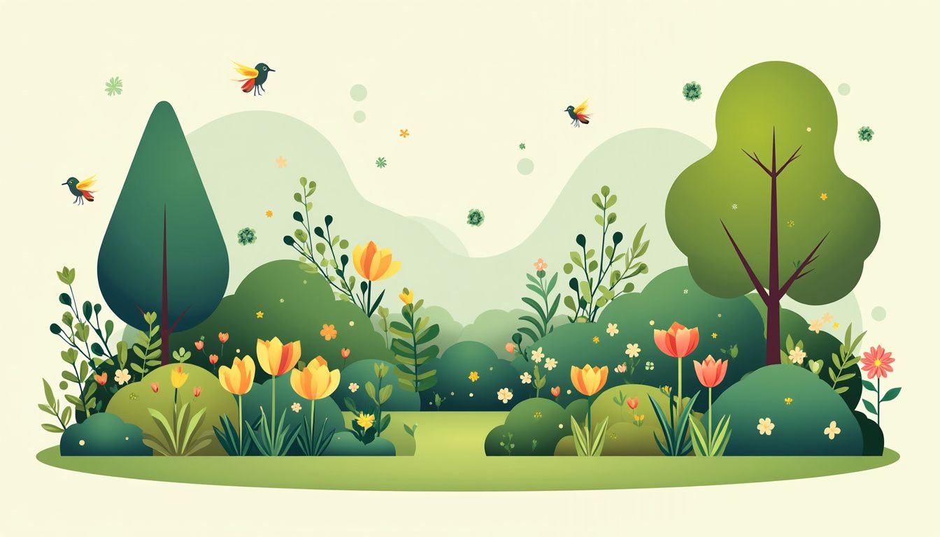 Een vredige tuin met diverse planten volgens permacultuurprincipes. Een vredige tuin met diverse planten volgens permacultuurprincipes.