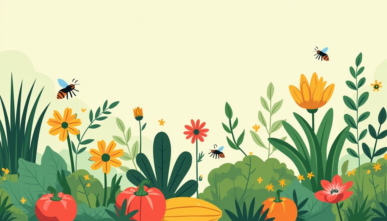 Een minimalistische vectorillustratie van een bloeiende permacultuurtuin in Uden.