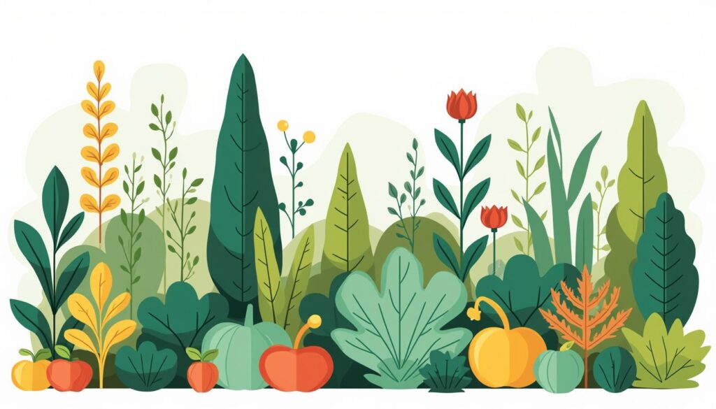 Een vectorillustratie van een permacultuur voedselbos in een achtertuin.