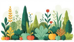 Een vectorillustratie van een permacultuur voedselbos in een achtertuin.