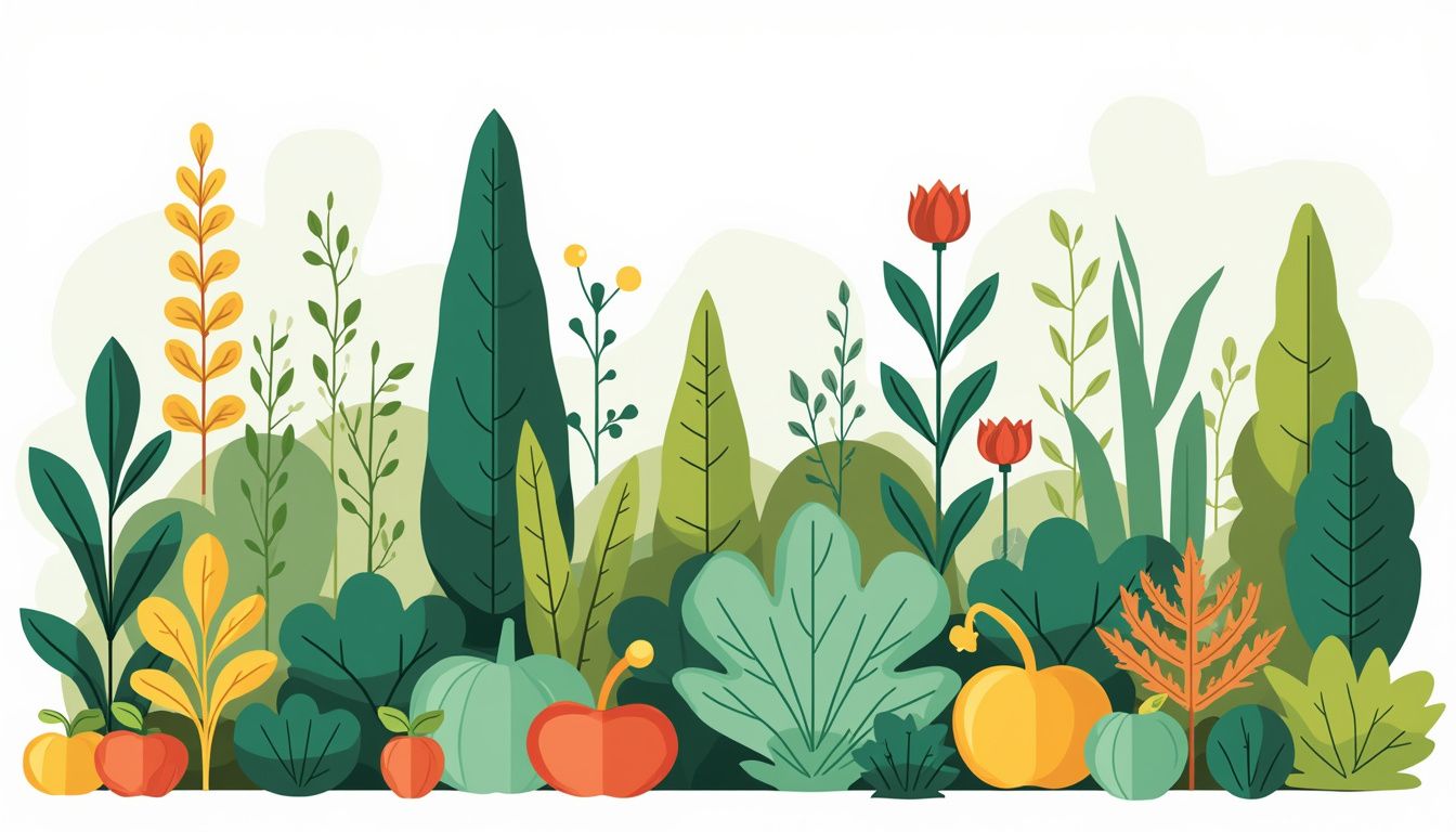 Een vectorillustratie van een permacultuur voedselbos in een achtertuin.